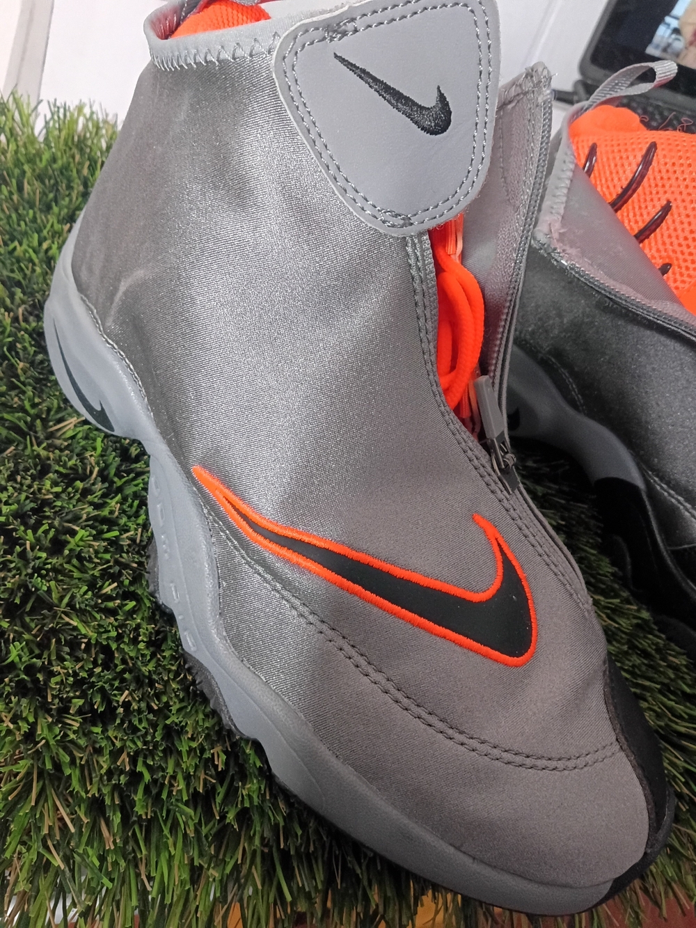 Nike Silver-Gray High-Top Sneakers with Orange Trim